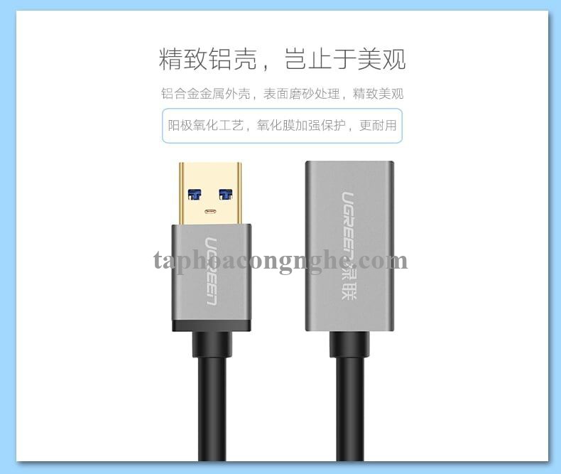 Ugreen 10494 0.5M màu Đen Cáp tín hiệu nối dài USB 3.0 dáng dây nhỏ cao cấp US115 30010494